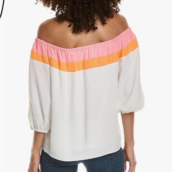 Trina Turk Luella Top Pink Orange White Off the Shoulders Whitewash SZ XS - Picture 2 of 13